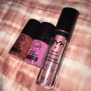 1 NYX Roll on Shimmer. 2 J.Cat Glitters.